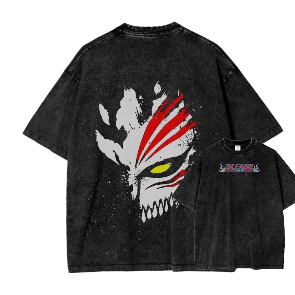 Hot-blooded Anime Bleach Kurosaki Ichigo Graphic Print T-Shirt Men Women Vintage Washed Cotton Summer New Tee Streetwear Y2K Fashion Oversized Top