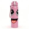 1PC Big Eyes Tongue Out Funny Cartoon Face Print 750ml Color Plastic Sports Water Bottle Leakproof Flip Straw Lid Suitable for Sports Office Home Use