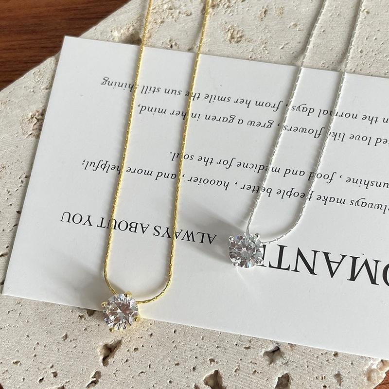 Dainty Minimalist Solitaire Zircon Charm Necklaces For Women Chain Round Clear Cz Stone Necklace New