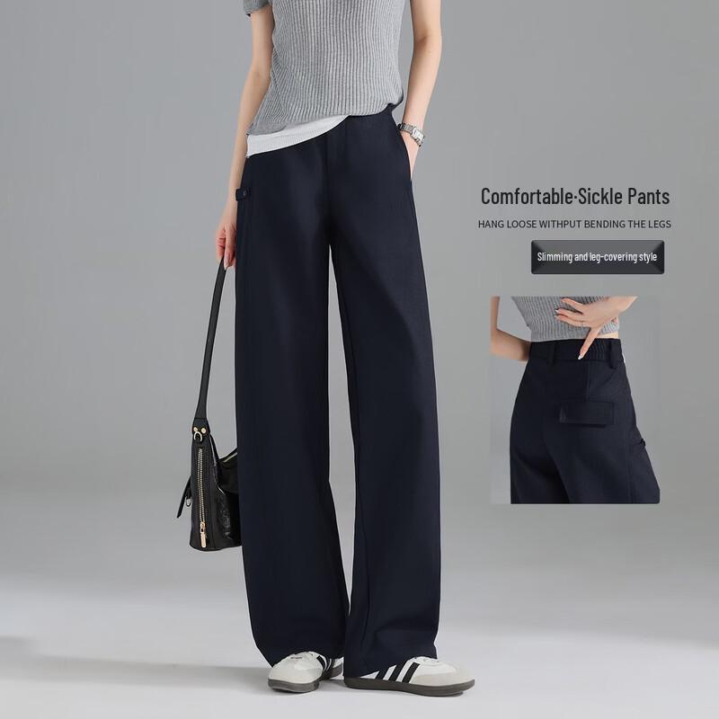 Demana Women s High-Waisted Wide-Leg Casual Pants S темно-синий