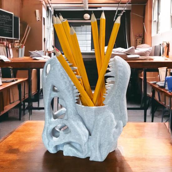 Dinosaur Skull Pen Holder Plastic Pencil Case Desktop Organizer for Pens Erasers Markers School Office Supplies