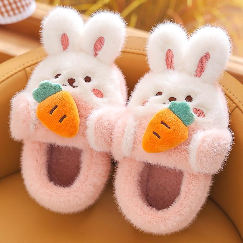 Children's Cute Rabbit Non-Slip Plush Slippers - Warm, Thick Sole, Heel-Covered, Available In Small, Medium, Large.