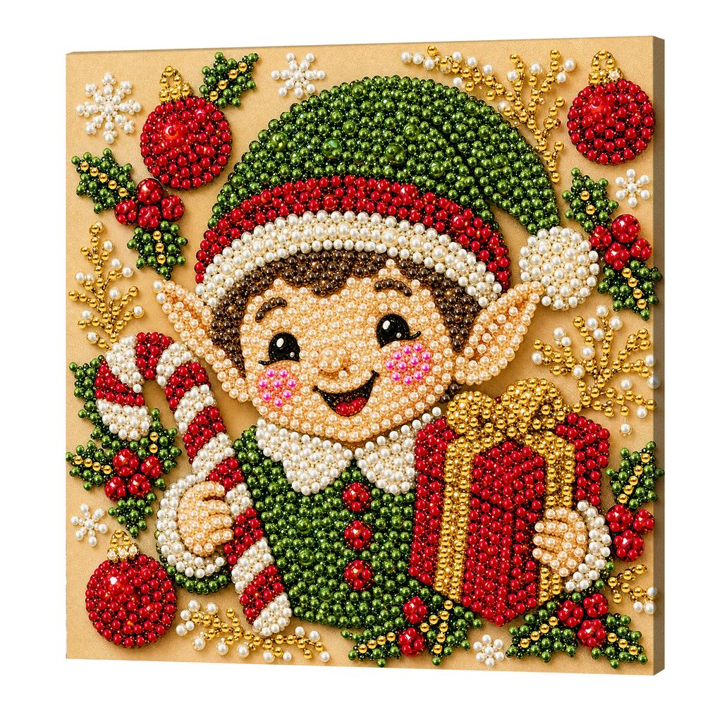 DIY Pearl Bead Painting Kit with Frame 11x11cm Christmas Self-Adhesive Canvas Art Craft Full Drill