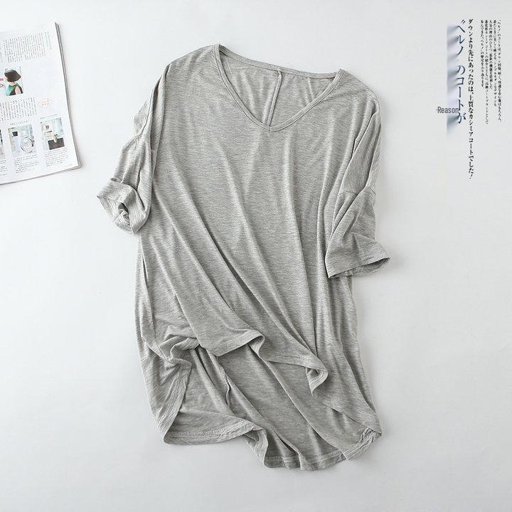 Korean Summer V-Neck Batwing Sleeve Loose Modal T-Shirt