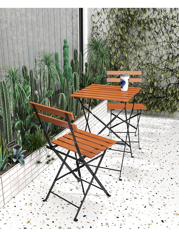 Outdoor Solid Wood Folding Balcony Table and Chair Set - 3-Piece