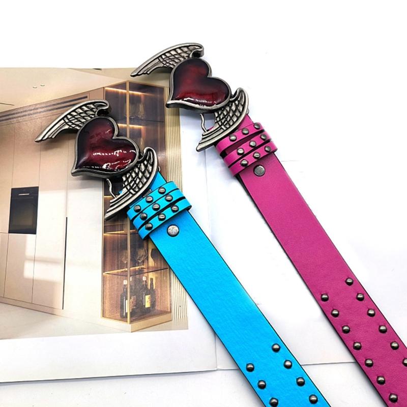 PU Waist Belt with Heart&Wing Buckle Adjustable Length Waist Belt Girls Jeans Dresses Skirt Coat Decors Waistband