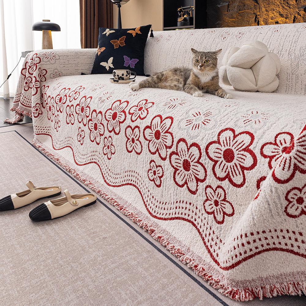 Thickened Four Season Universal Tassel Edge Sofa Towel Anti Cat Scratching Couch Cover Machine Washable Sofa Cover Cloth