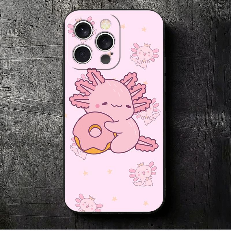

Axolotl Cartoon Cute Soft Phone Case for iPhone 16 16E 17 Air 15 Pro Max 14 Plus 13 Mini 11 12 7 Black Cover Back Shell iPhone 12 Pro