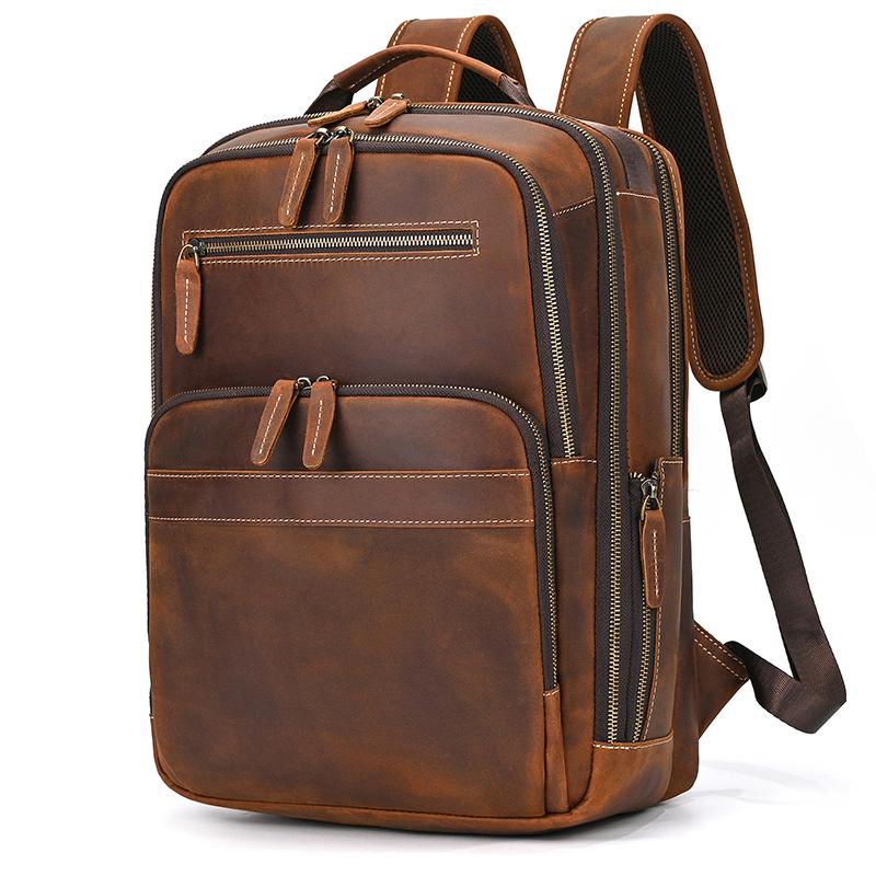 Retro Fashion Leather Men Backpack Business Male 15 16" Laptop Bag Daypacks Large Capacity Travel College School Bag Large