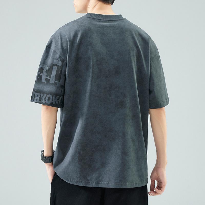 Sommer und Sommer Amerikanisches Hochdichtes Gestricktes Lockeres Mode Herren T-Shirt Kurzärmelig