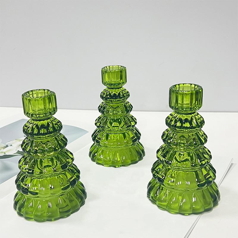 1PC Romantic Tabletop Candle Base with Tree Design Christmas Tree Glass Candle Holder 13.2x8.1cm