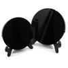 High Quality Natural Black Obsidian Stone Scrying Mirror Round Plate Fengshui Mirror For Crystal Home Decoration Gift With Shelf