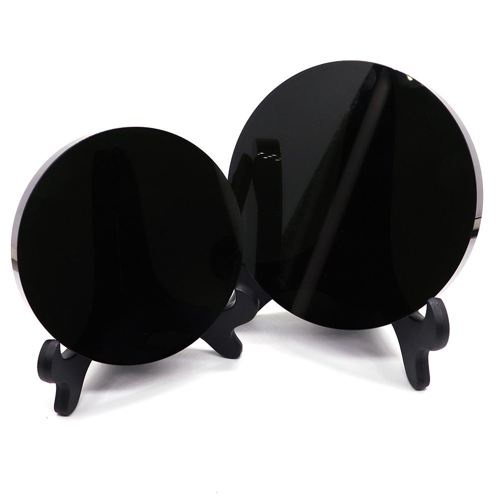 High Quality Natural Black Obsidian Stone Scrying Mirror Round Plate Fengshui Mirror For Crystal Home Decoration Gift With Shelf