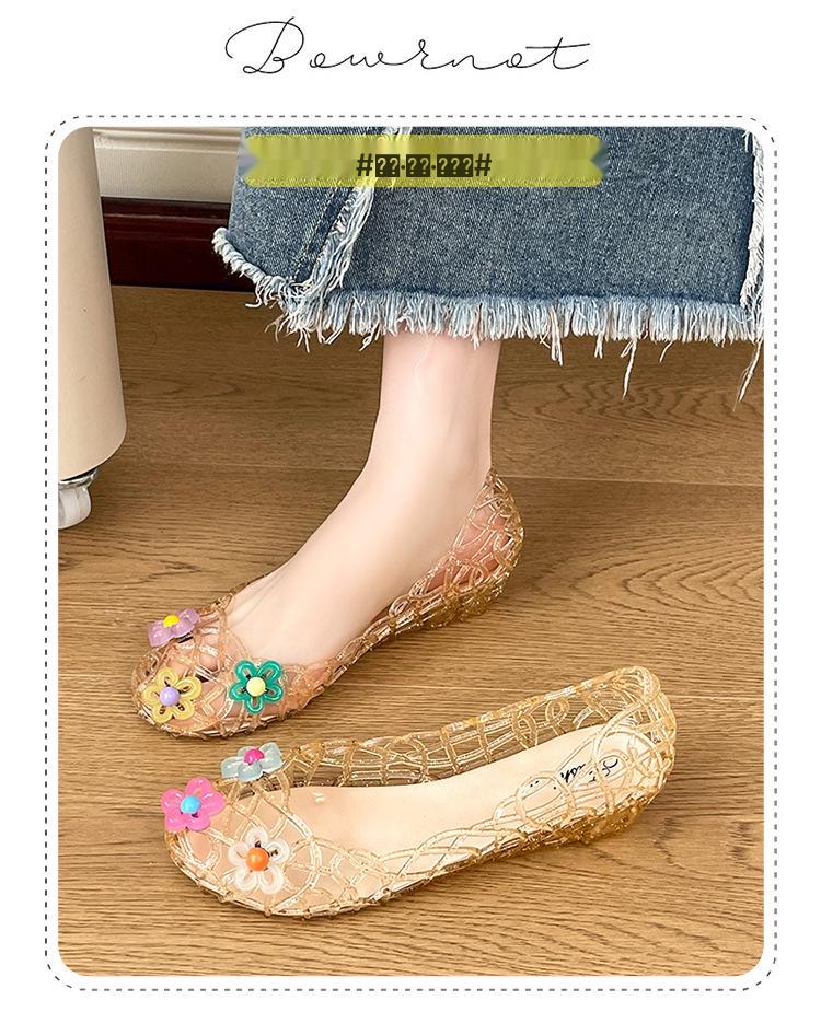 Women's Summer Crystal Flower Jelly Shoes - Breathable, Non-slip, Soft Sole Casual Beach Flats