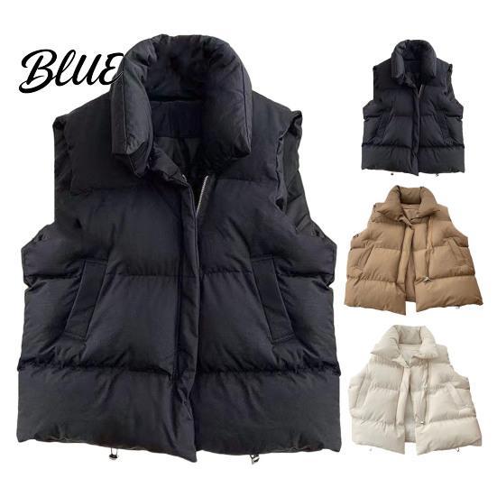 Sleeveless Waistcoat Winter Up Collar Padded Zipper Coat Thickened Women Vest Closure Stand Solid Color