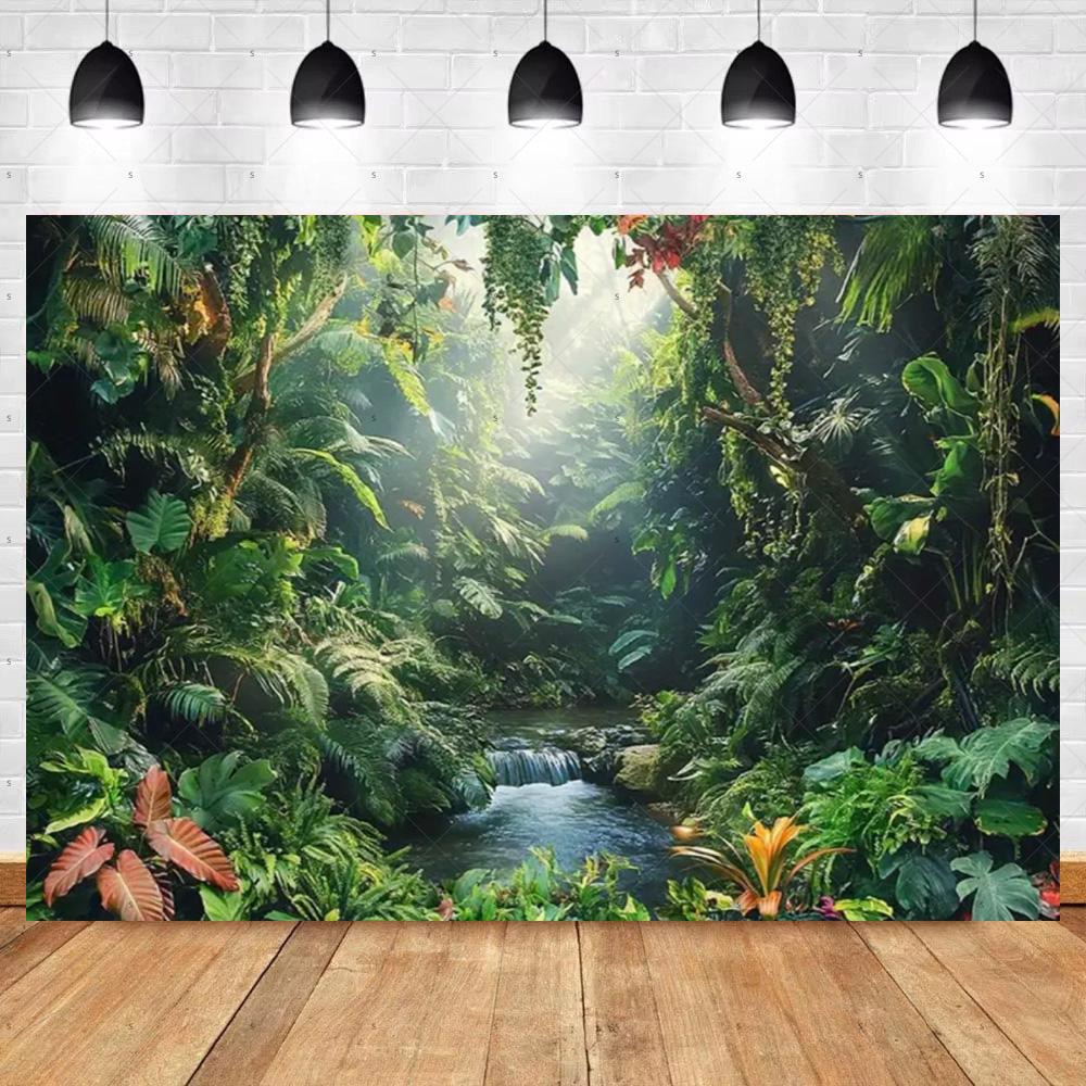 Tropical Rainforest Photography Backdrop Forest Jungle Green Tree Background Natural Scenery Party Decoration Photo Studio Prop
