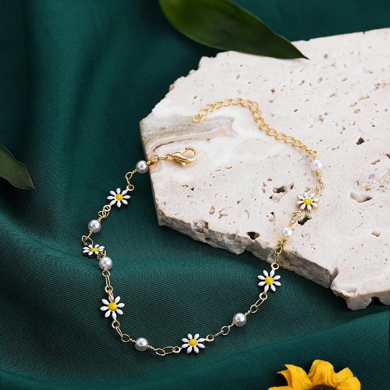 Nuovi Carini Cavigliere Fiore Margherita per Donne Cavigliera da Spiaggia Braccialetto Gamba Catena Piede Bohemien Fatta a Mano Gioielli Boho Accessori Regalo