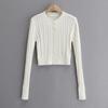 European & American Style Solid Color Cable Knit Cardigan - Round Neck, Single-Breasted, Long Sleeve Top for Women