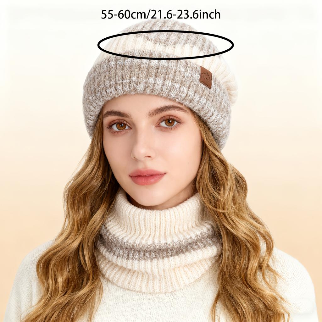 2pcs Winter Thick Ear Muffs, Two-Color Hat And Scarf Set - Suitable for Women'S Outdoor Leisure, Fashionable And Versatile for Cold Protection