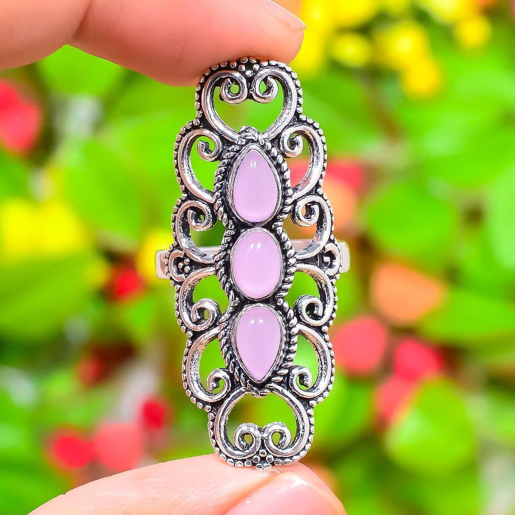 Rose Quartz Gemstone Handmade 925 Sterling Silver Jewelry Ring Size 9 u9U38