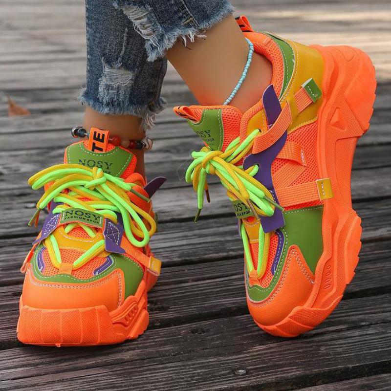 Fashion Orange Platform Sports Shoes Thick Sole Designer Chunky Sneakers Women Spring Vulcanize Shoes Luxury Walking Tennis Shoes Ladies