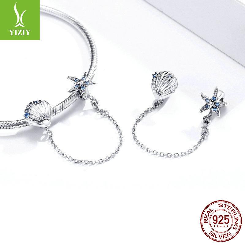 S925 Silver Starfish Silicone Positioning Safety Chain, Summer Vacation Diy Bracelet Beaded Jewelry Accessories