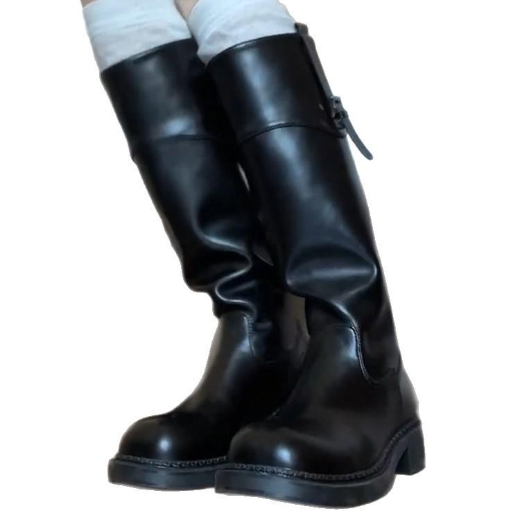 Weiche Lederversion~ lange Stiefel dicke mm Beine Britischer Stil lange Stiefel Damen 2025 Herbst neu dünne Kusa Ritterstiefel