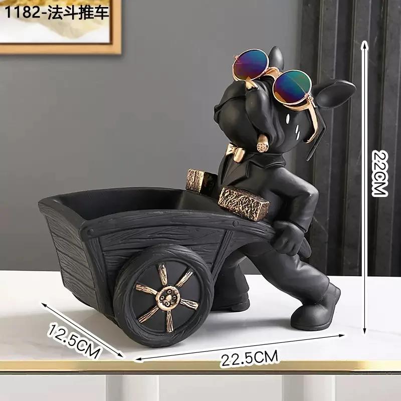 

Top Quality Builder French Bulldog With Barrow Dog Statue Live room Decor Resin Sculpture Table Decoration Ornament Decor Dog