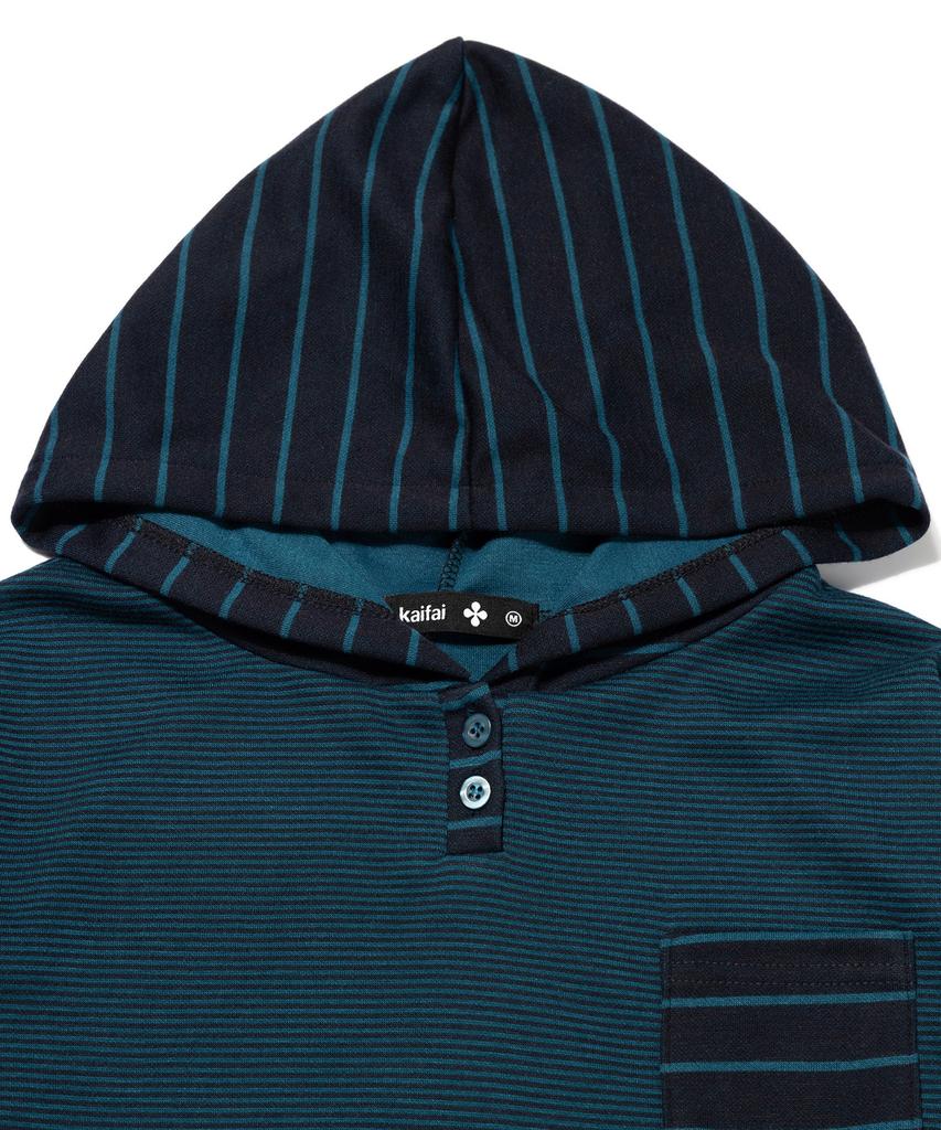 KAIFAI Panel Stripe Long Sleeve Hoodie (Blue) K26Qb223