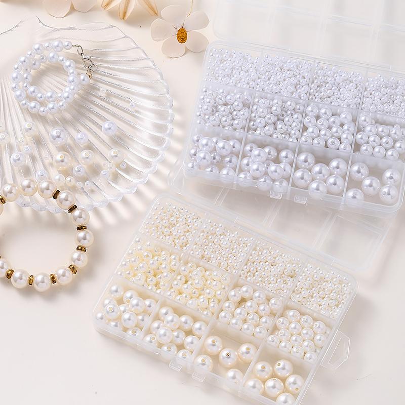 1200Pcs Resin Pearl Beads Kit 5 Sizes Round Small Pearl Filler Beads with Hole for DIY Craft Necklaces Earrings Bracelets Making