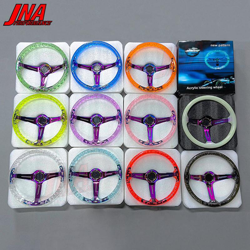 14inch 350MM Acrylic Steering Wheel & Anime Horn Button 6 Holes Neo Chrome Bubble Steering Wheel Depth 71MM PC-ST17ABS