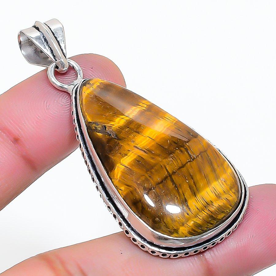 Natural Tiger Eye Gemstone Handmade 925 Sterling Silver Pendant 2.05  AP-15464