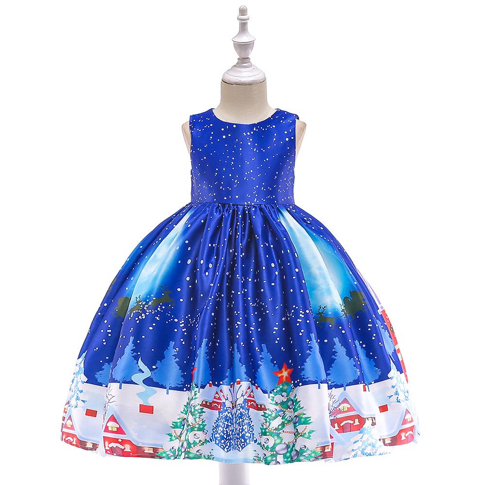 Girls Christmas Princess Dress with Santa Snowflake Print - Holiday Party Dress