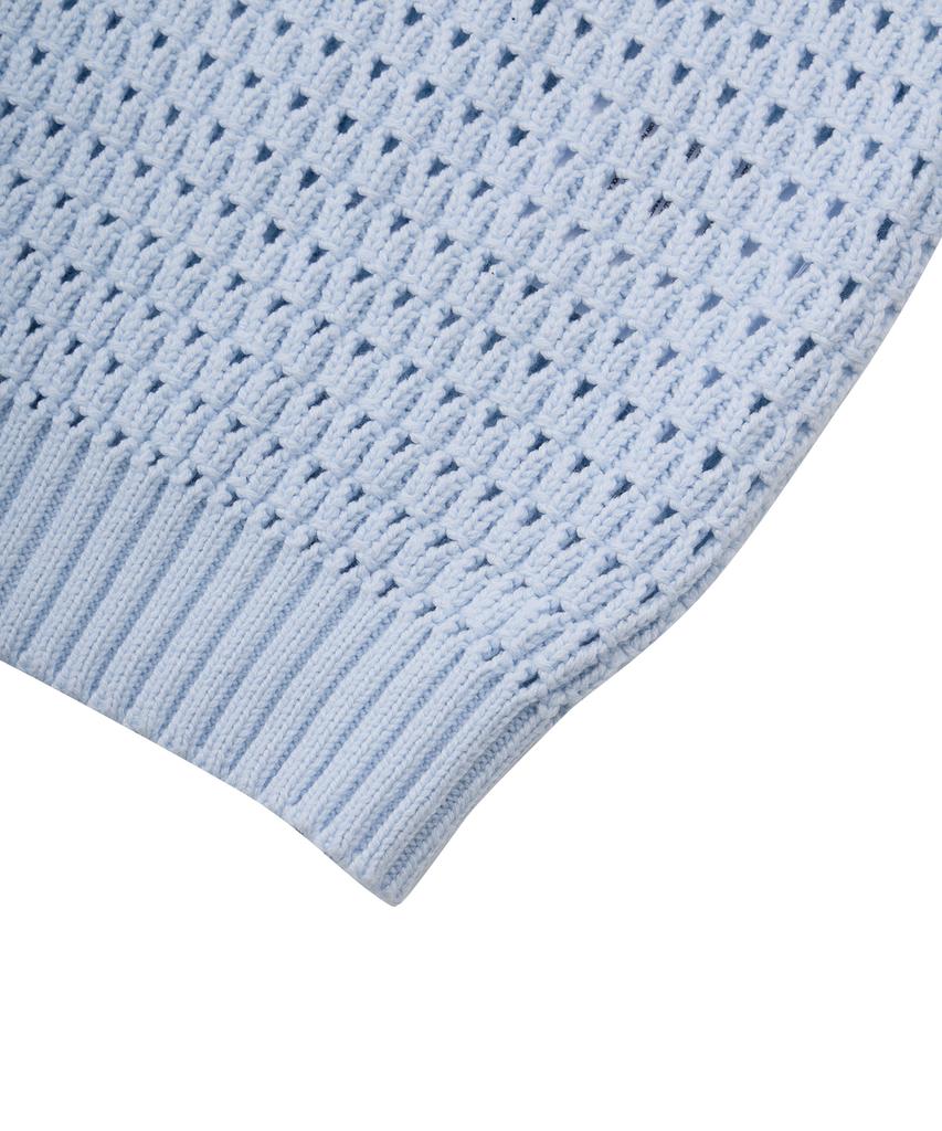 IRONYPORNO WHITELINE 86-Iro317 [Washable] Punched Open V-Neck Knit Sky Blue