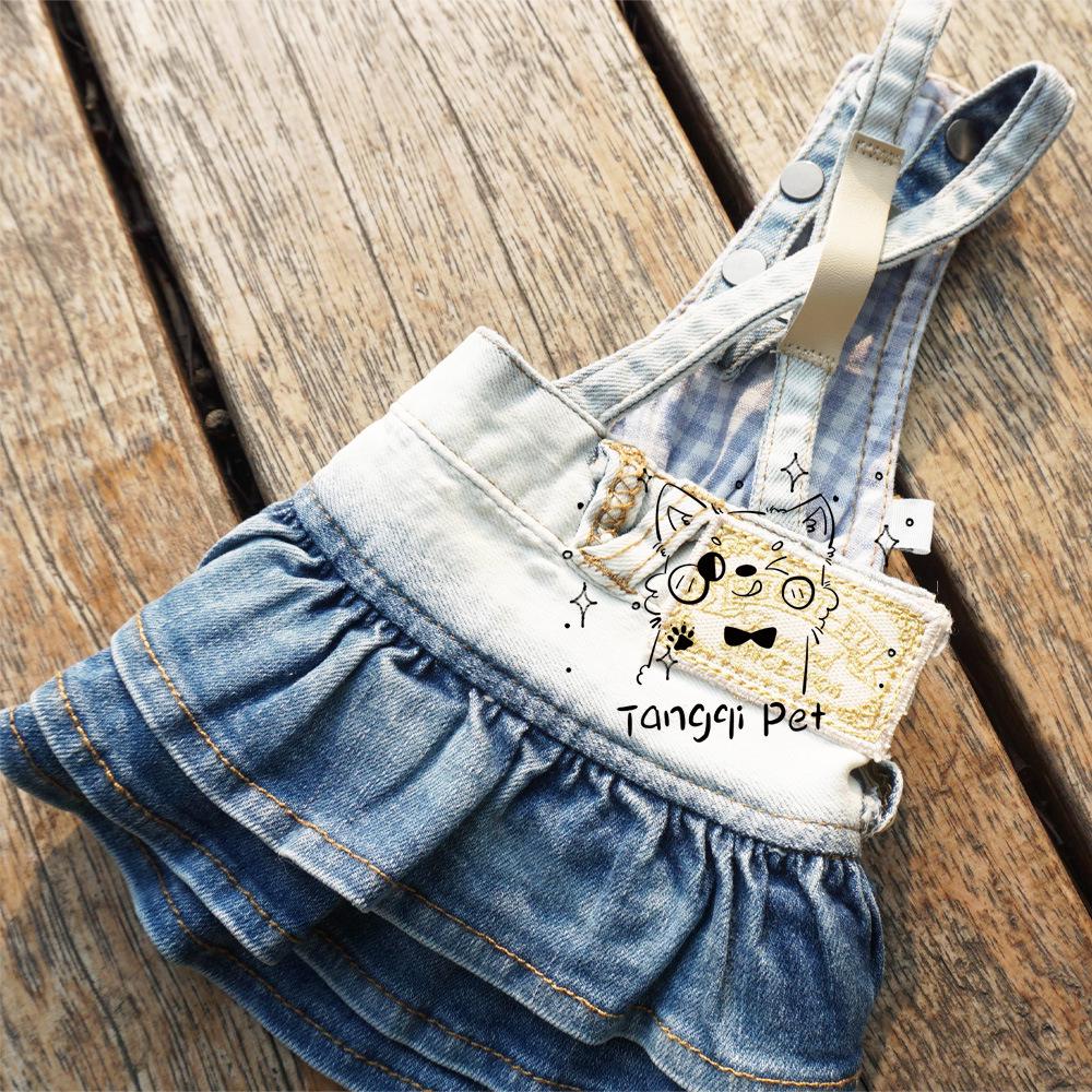 

Tangqi Classic Fashion Denim Gradient Suspender Dress for Cats and Dogs L синий