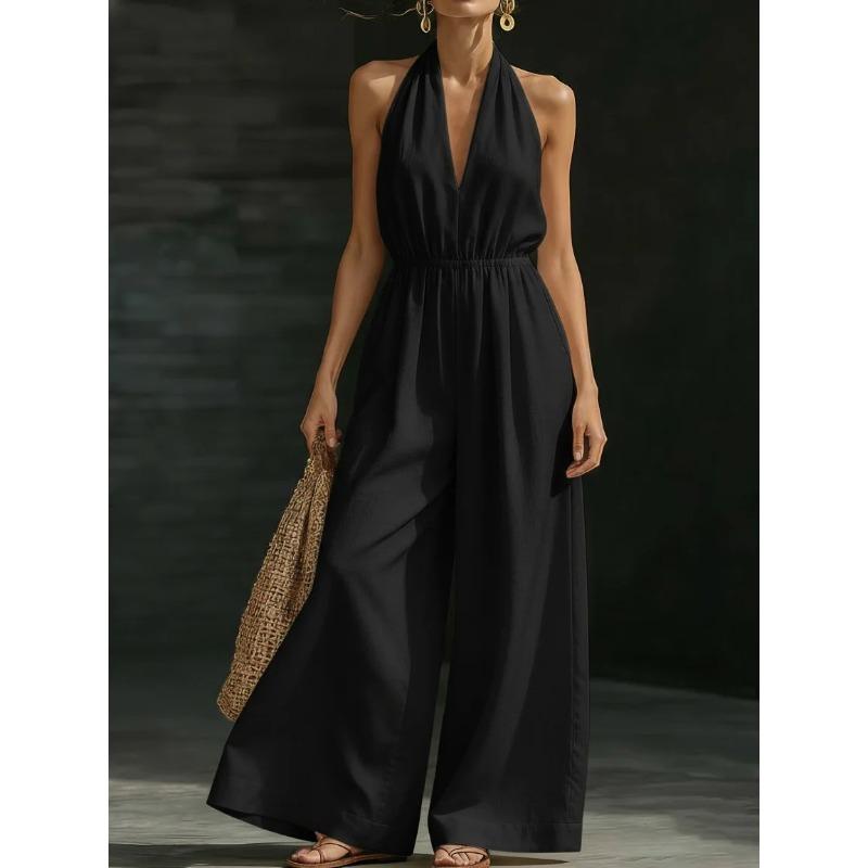 TIFICY Moda Donna Casual Estivo Primaverile Tinta Unita Stampa Senza Maniche Collo All'Americana Vita Alta Pantaloni Tute Jumpsuit & Pagliaccetti