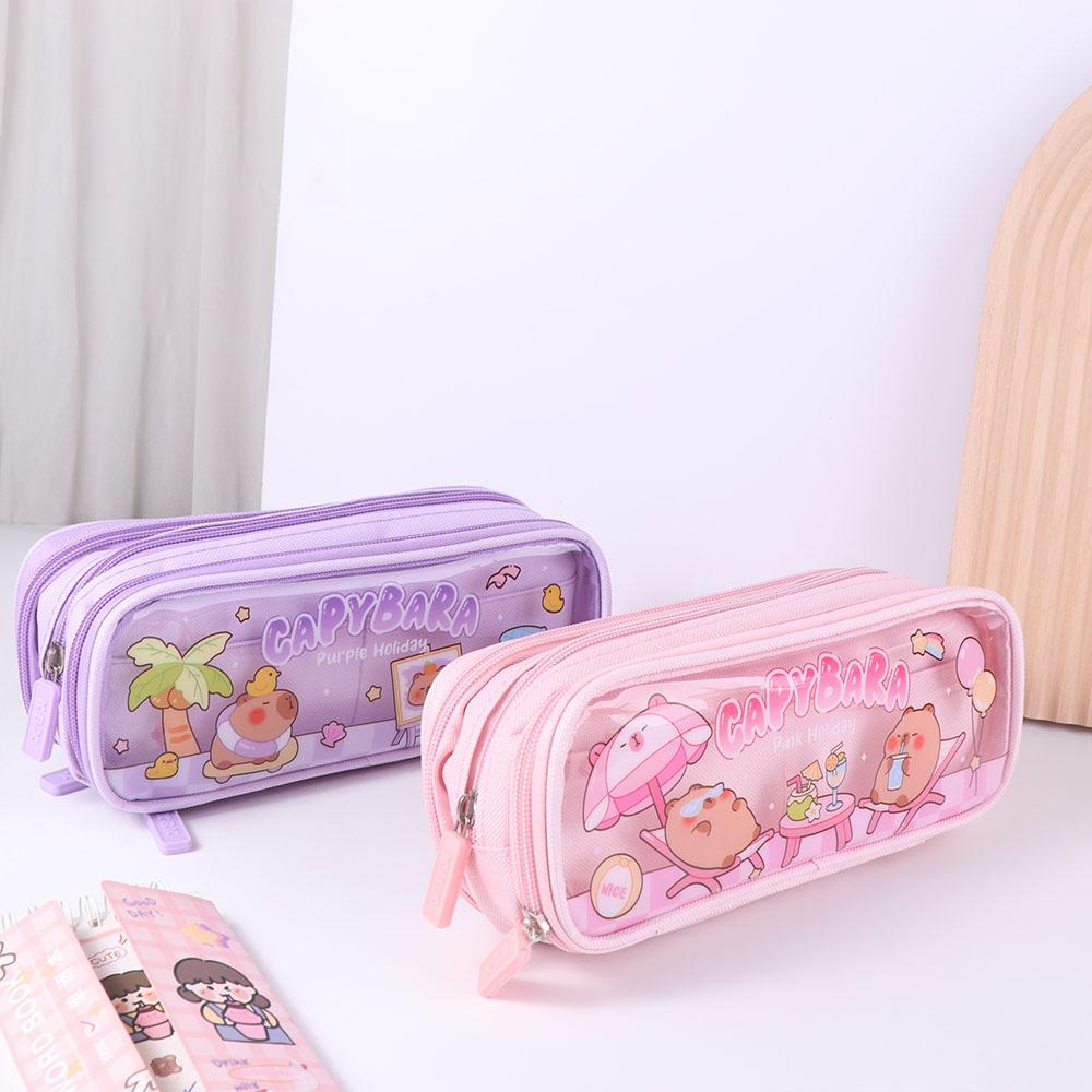 Zipper Capybara Pencile Bag Kawaii Stationery Holder Cute Cartoon Pencile Case  Women