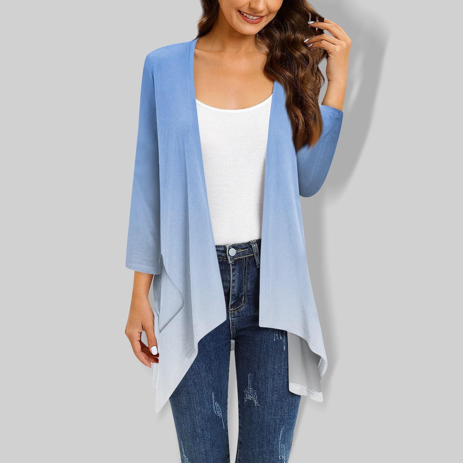 

Женский кардиган неправильной формы с градиентным принтом и рукавами три четверти, куртка с карманами XXXL синий