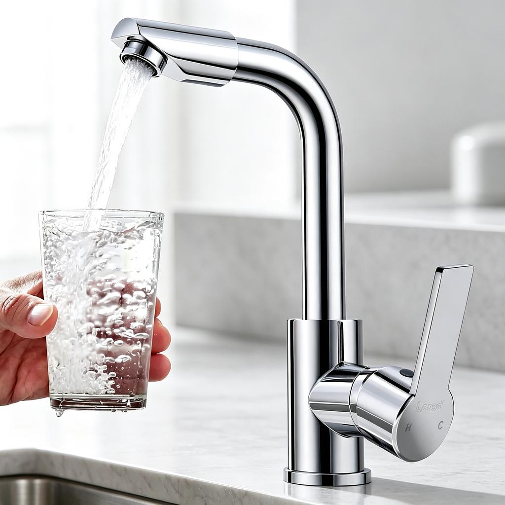 360° Rotatable Bathroom Sink Mixer Tap Chrome Finish Spout Hot Cold Water Faucet with Hot & Cold Water Hoses for Face Washing