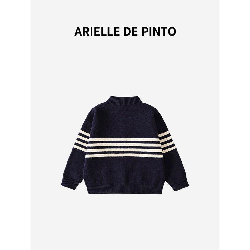 French Arielle De Pinto Boys' Knitwear Autumn and Winter Korean Style Casual Stripesd Cardigan Boys' Sweater