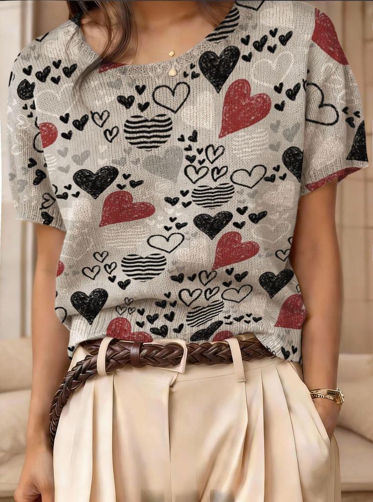 Top Maglione Girocollo a Maniche Corte Jacquard Color Block Retrò 2026