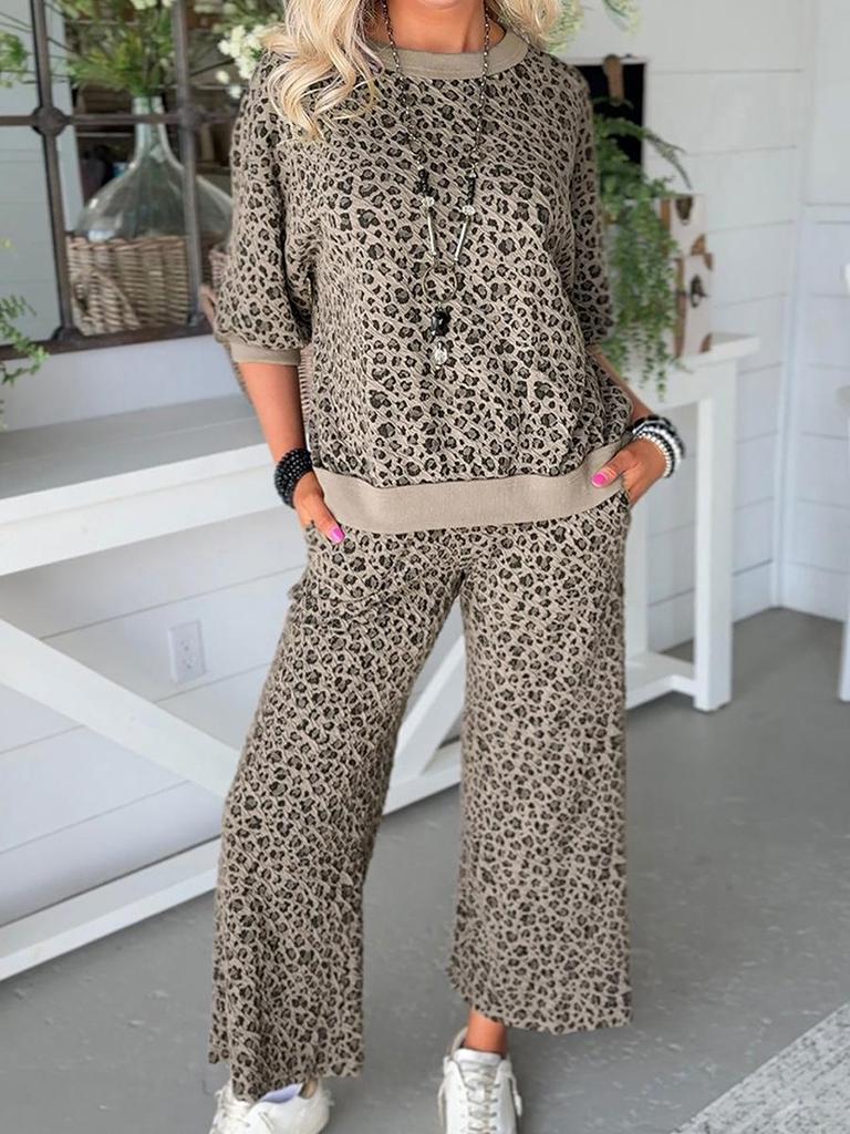 2025 Winter Women's Leopard Print Casual Two-Piece Suit Set: Trendy European-American Fashion