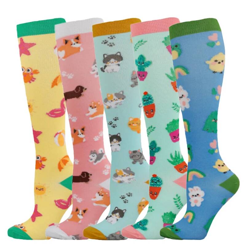 5/6 Pairs Compression Socks Varicose Veins Stockings New Pattern Calf Pressure 15-20Mmhg Men Women Work Sports Yoga Calf