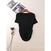 American Sexy Midriff Outfit Ice Silk Short Sleeve Tops Summer Round Neck Silm Ruched Knitting Tops
