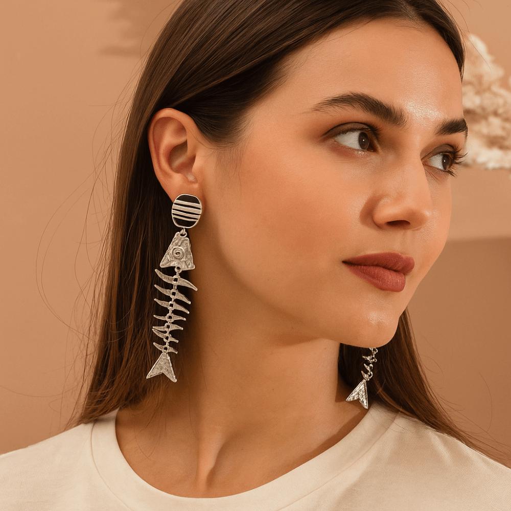 Gothic Personality Earrings Punk Style Geometric Drop Earrings Fish Bone Earrings  Hollowen