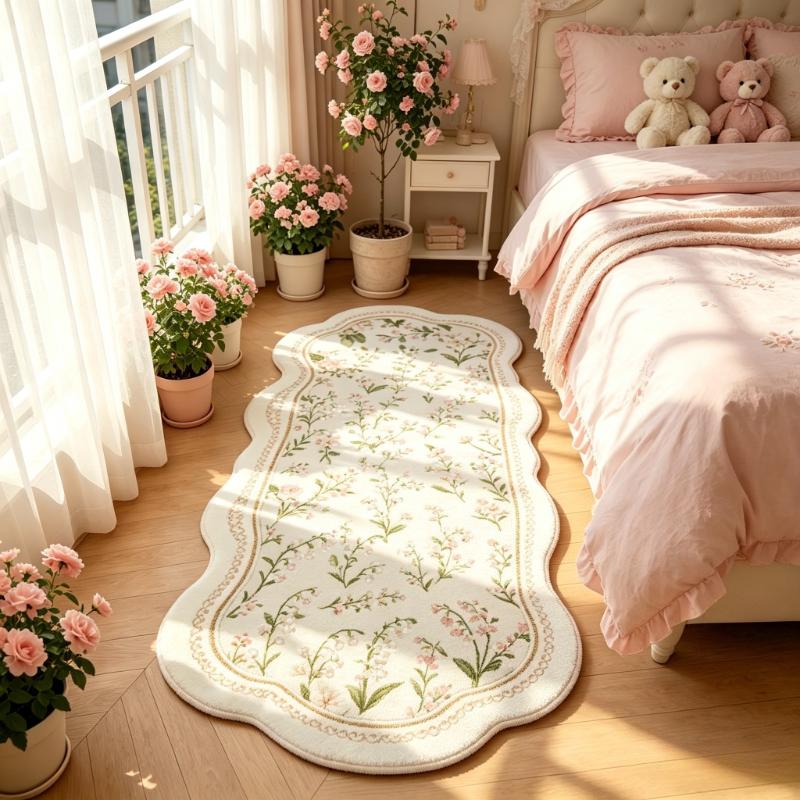 Mädchenhafter Stil Teppiche für Wohnzimmer Rosa Blumen Schlafzimmer Dekor Teppich Flauschig Weich Unregelmäßiger Nachttischteppich Zuhause Verdicken Fußmatte