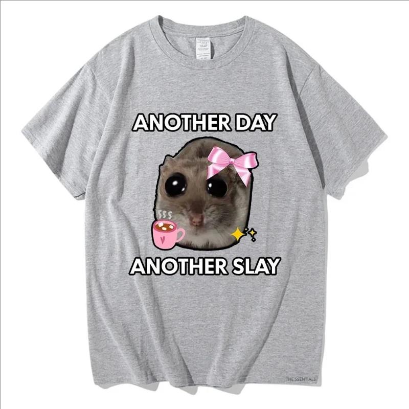 Have Another Day Another Slay Sad Hamster Print Pattern T Shirts Men/Women Harajuku Aesthetic Tshirt Vintage Unisex Streetwear