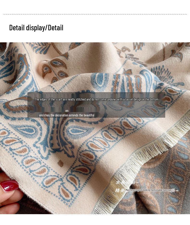 Liu Yifei-Inspired Retro Bluebird Cashmere Scarf - Thick, Warm, Ethnic Style Women's Winter Neck Warmer