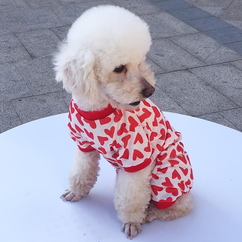 Valentines Day Pajamas Dog Bodysuit Dog Jumpsuits Dog Birthday Costume Heart Pattern Dog Clothes Dog Cartoon Apparel for Pet Pup