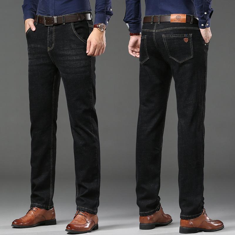 

Весна и осень 2024 года, новые джинсы со средней талией для мужчин с толстым бархатом и свободные прямые брюки большого размера для мужчин 40